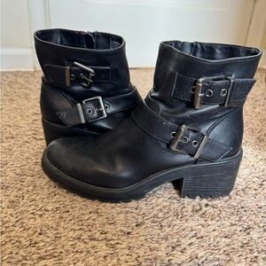Women’s Black Buckle Ankle Boots - Leather Look